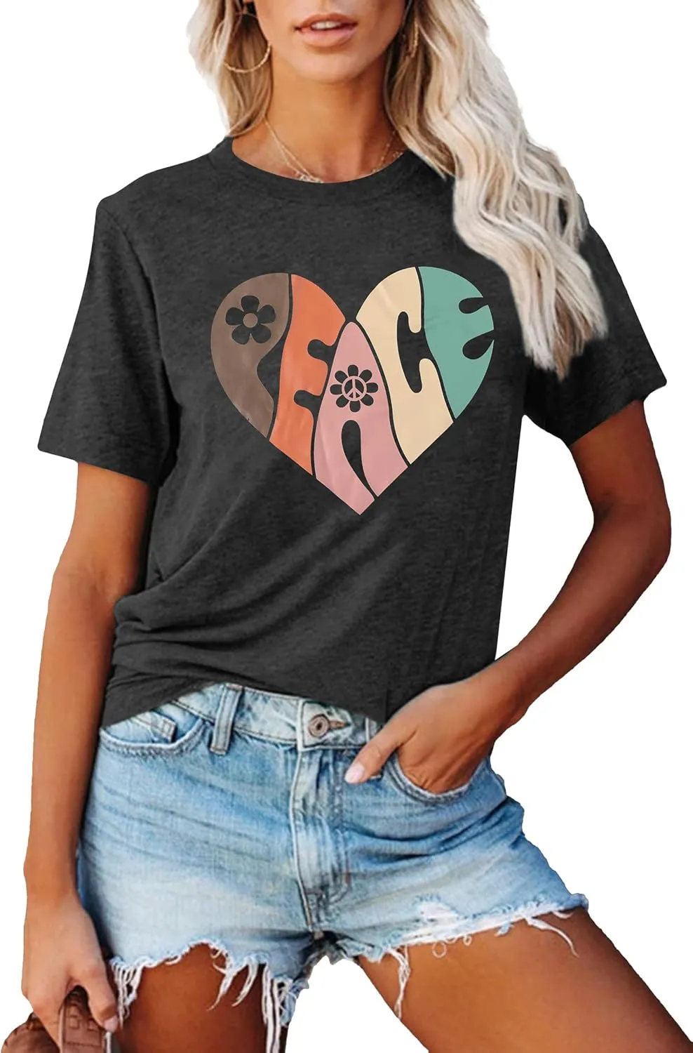 VILOVE Peace Love Shirt Women 70s Hippie Shirts Soul Inspirational Hippy Tops Vintage Graphic Tees Short Sleeve - Sleeveless