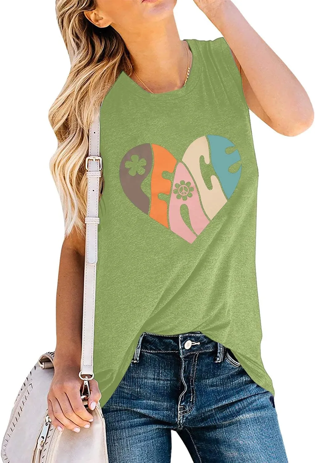 VILOVE Peace Love Shirt Women 70s Hippie Shirts Soul Inspirational Hippy Tops Vintage Graphic Tees Short Sleeve - Sleeveless