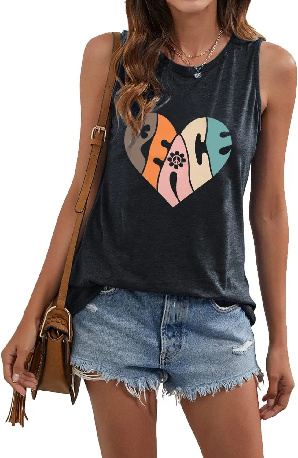 VILOVE Peace Love Shirt Women 70s Hippie Shirts Soul Inspirational Hippy Tops Vintage Graphic Tees Short Sleeve - Sleeveless