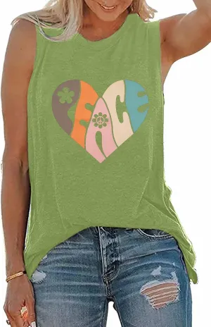 VILOVE Peace Love Shirt Women 70s Hippie Shirts Soul Inspirational Hippy Tops Vintage Graphic Tees Short Sleeve - Sleeveless