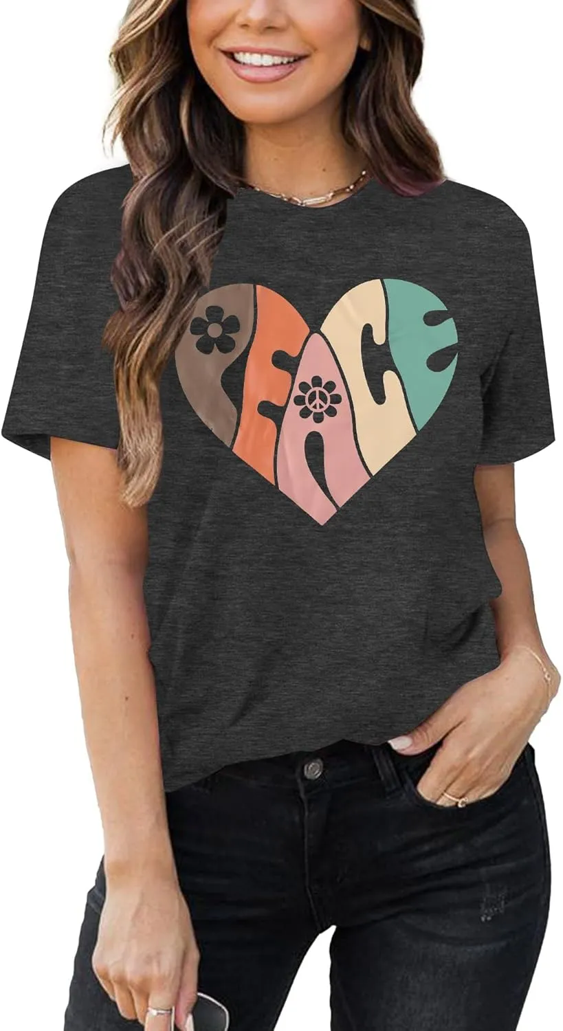 VILOVE Peace Love Shirt Women 70s Hippie Shirts Soul Inspirational Hippy Tops Vintage Graphic Tees Short Sleeve - Sleeveless