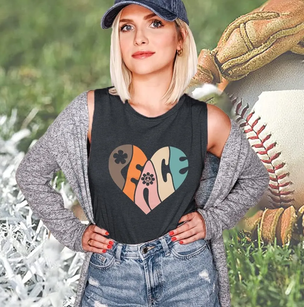 VILOVE Peace Love Shirt Women 70s Hippie Shirts Soul Inspirational Hippy Tops Vintage Graphic Tees Short Sleeve - Sleeveless