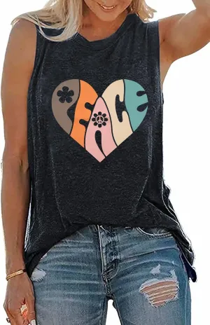 VILOVE Peace Love Shirt Women 70s Hippie Shirts Soul Inspirational Hippy Tops Vintage Graphic Tees Short Sleeve - Sleeveless