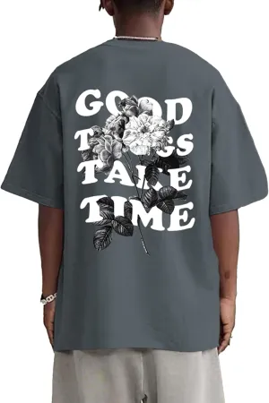 Vintage Graphic Tees for Men Oversized Floral Letter Print Retro Streetwear T Shirts Casual Loose Fit Cotton Tops