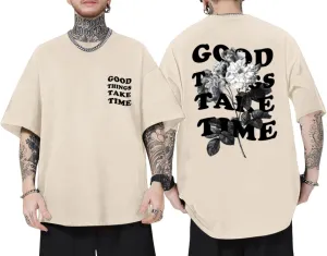 Vintage Graphic Tees for Men Oversized Floral Letter Print Retro Streetwear T Shirts Casual Loose Fit Cotton Tops