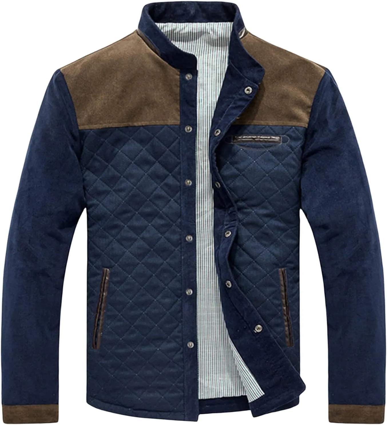 Wankang Men's Diamond Quilted Puffer Down Jacket Fall Winter Lightweight Business Casual Button Down Shirts for Men