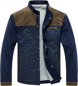 Wankang Men's Diamond Quilted Puffer Down Jacket Fall Winter Lightweight Business Casual Button Down Shirts for Men