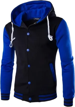 Wankang Mens Hoodie Baseball Jacket Button Down Varsity Jacket Hooded Lightweight Letterman Bomber jacket Coats for Men