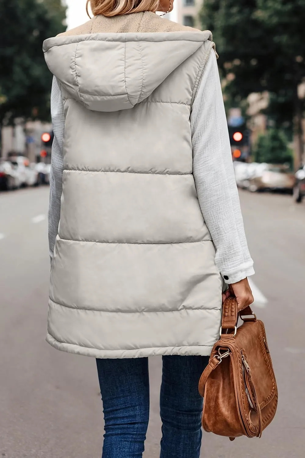 Wankang Womens Fuzzy Fleece Lined Vest Reversible Sherpa Full Zip Jacket Lightweight Warm Quilted Sleeveless Outwear Pockets