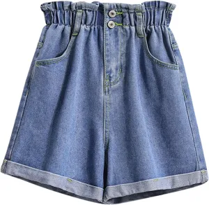 Wide Leg Denim Shorts for Women Stretchy High Waisted Loose Casual Bermuda Jeans Shorts Straigh Realxed Slim Fit Summer Jorts