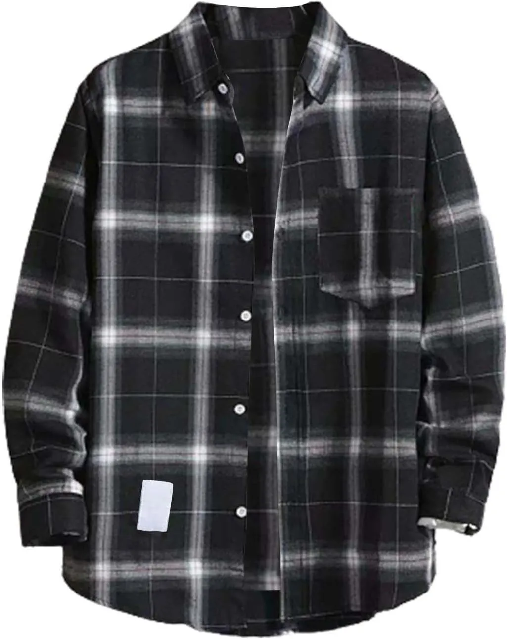 Winter Coat Men Plaid Lapel Button Long Sleeve Shirt Tops Men's Cardigan Coat with Zipper Shirt Plaid Cotton