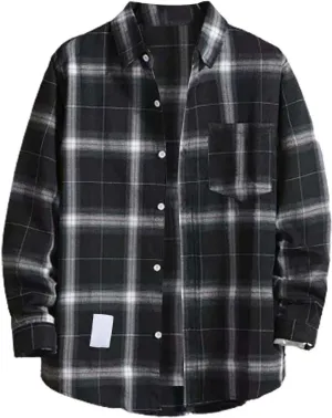 Winter Coat Men Plaid Lapel Button Long Sleeve Shirt Tops Men's Cardigan Coat with Zipper Shirt Plaid Cotton