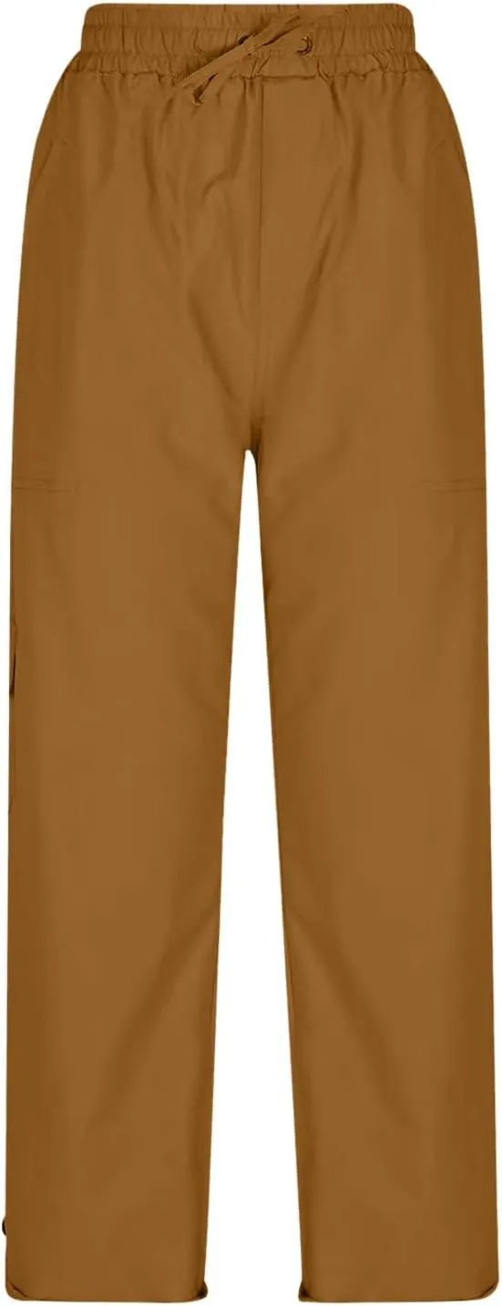 Women Fashion Elastic High Waist Pants with Pockets Trousers Outdoor Casual Sports Loose Cargo Pants