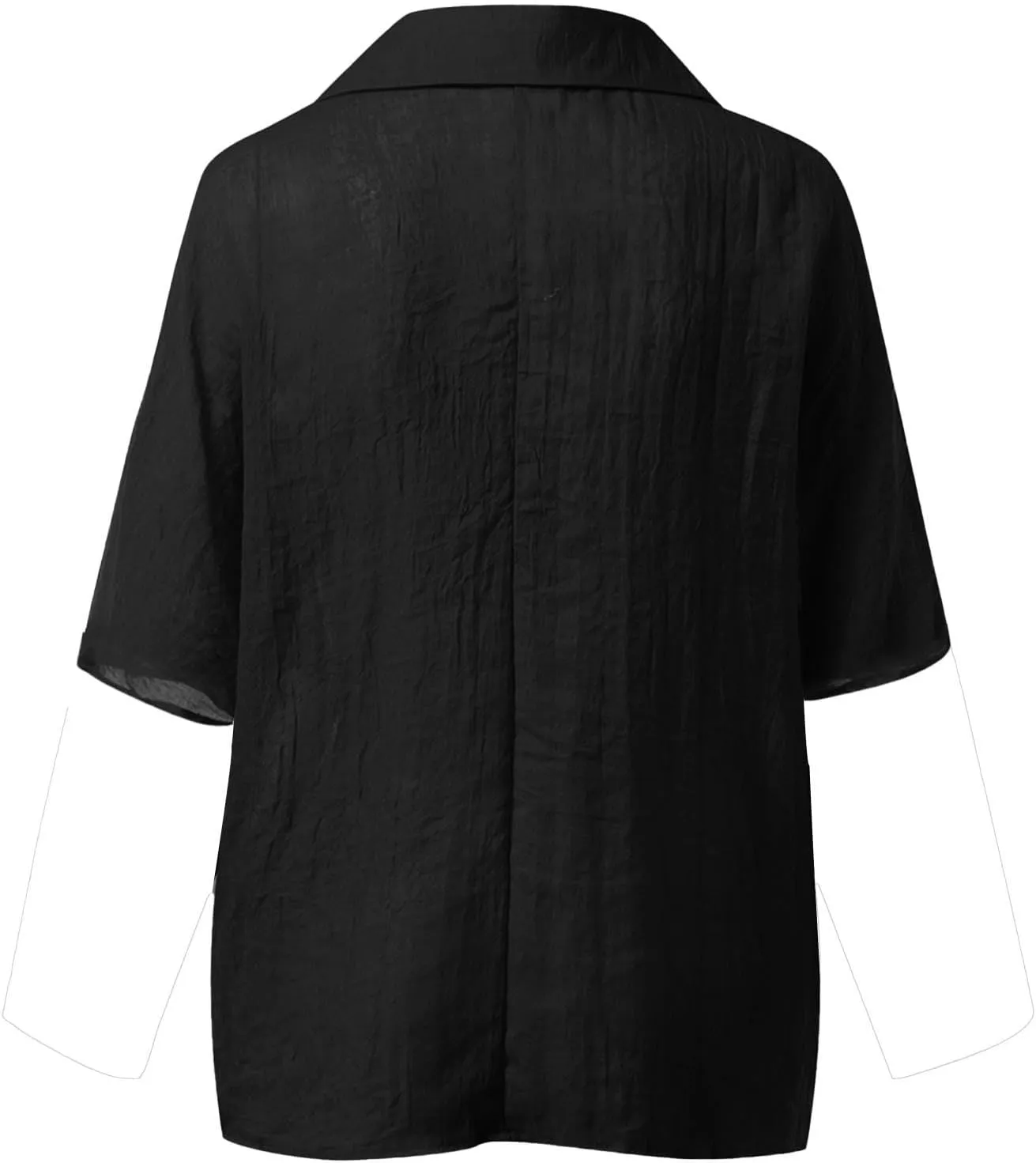 Women High-Low Hem Linen Tunic Tops Summer Dressy Lapel V Neck 3/4 Sleeve T-Shirts Casual Loose Fit Work Blouses with Pocket