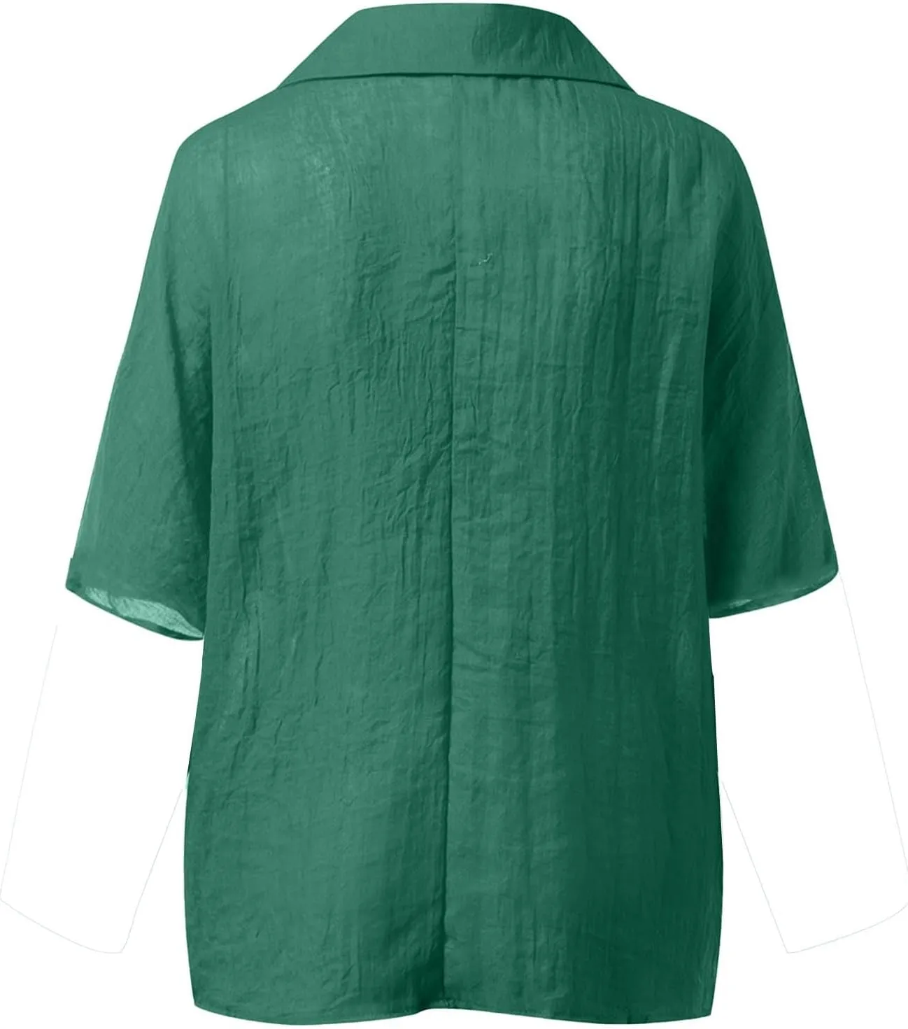 Women High-Low Hem Linen Tunic Tops Summer Dressy Lapel V Neck 3/4 Sleeve T-Shirts Casual Loose Fit Work Blouses with Pocket