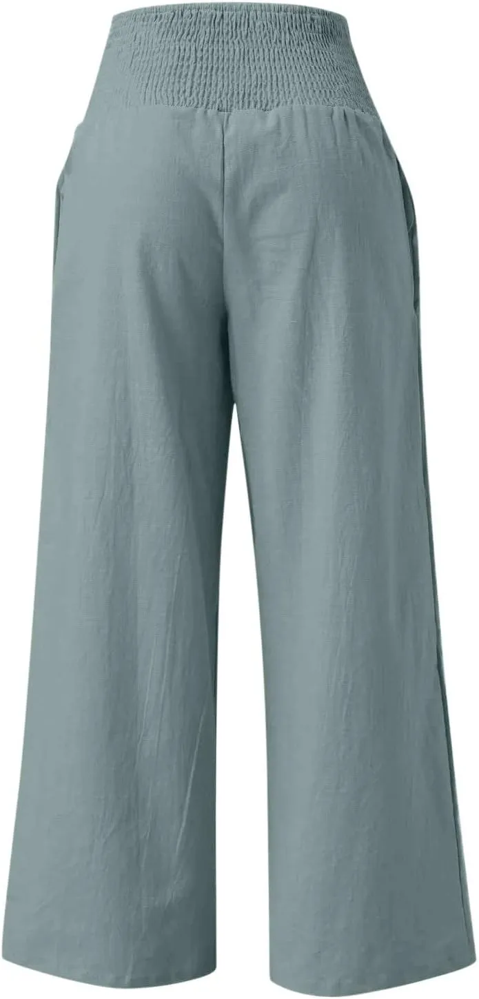 Women High Waisted Lounge Wide Leg Pants Elastic Waist Pleated Straight Pants Baggy Long Trousers Fall Trendy