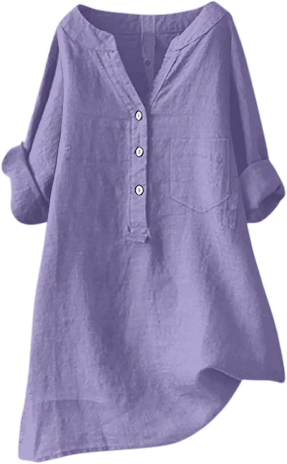 Women Linen Shirts Summer Linen Button Long Sleeve T Shirt Casual Plus Size Lightweight Crewneck Tshirts
