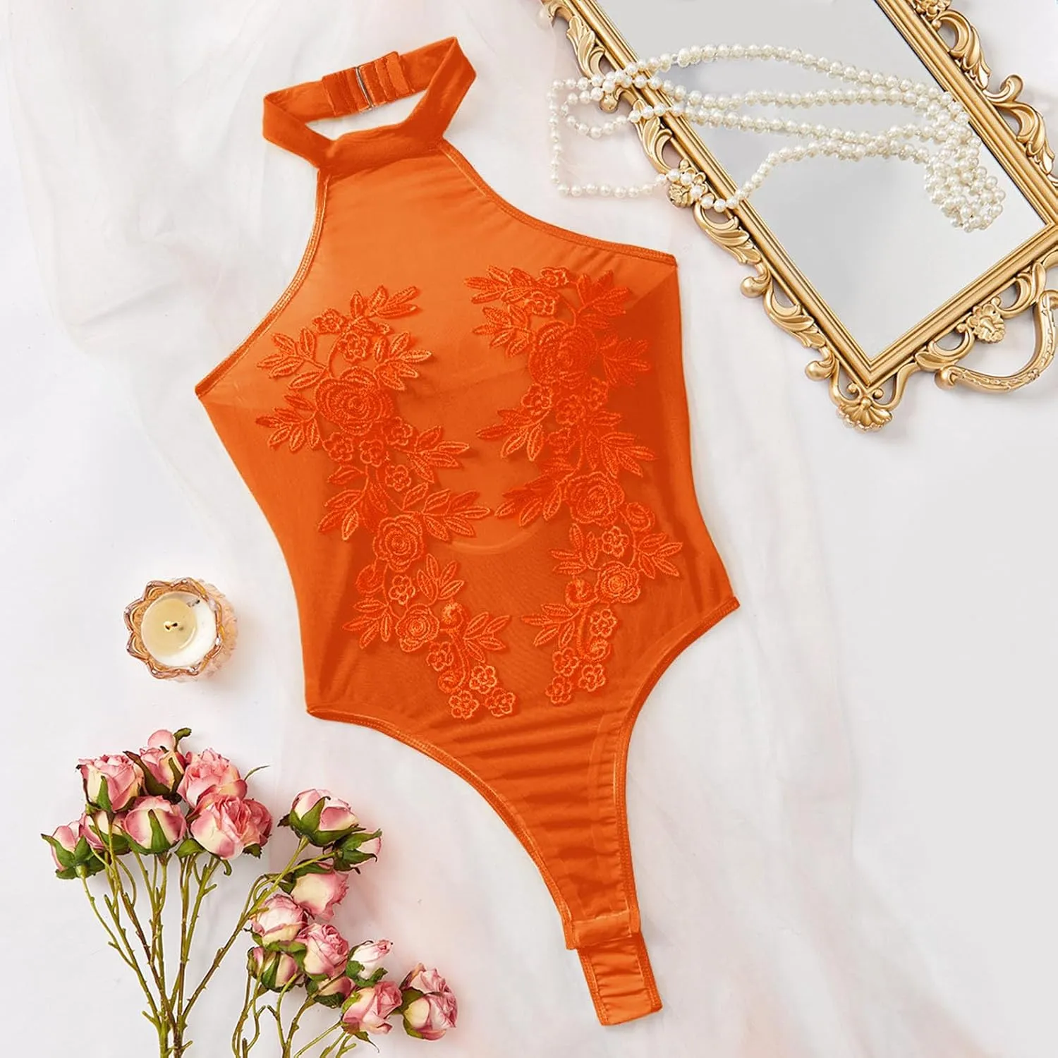 Women Lingerie Sexy Babydoll Teddy with Thigh Cuffs Tie-Front Lace Trim Dress Nightwear Rave Outfits