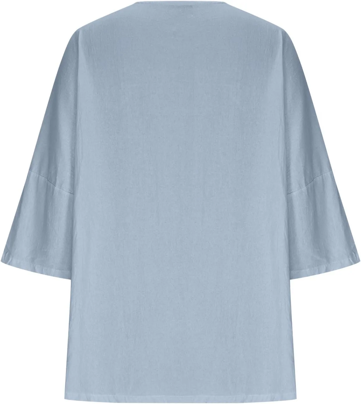 Women Oversized Cotton Linen T-Shirt Summer 3/4 Sleeve Crewneck Casual Tunic Tops Plus Size Basic Split Side Loose Fit Blouse