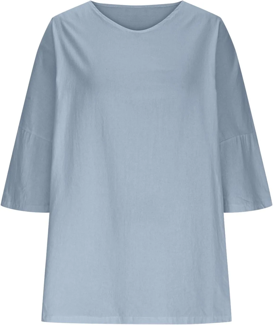 Women Oversized Cotton Linen T-Shirt Summer 3/4 Sleeve Crewneck Casual Tunic Tops Plus Size Basic Split Side Loose Fit Blouse