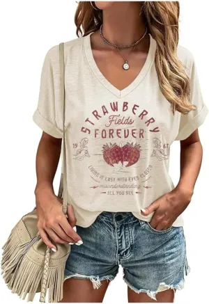 Women Rock Band T-Shirts Vintage Rock and Roll Country Music Shirt Funny Concert Outfit V-Neck Vacation Tops