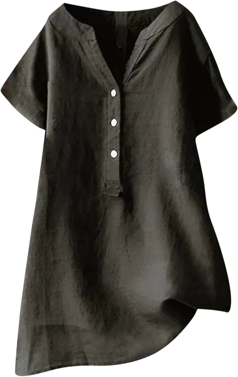 Women Short Sleeve Cotton Linen Shirts Summer Casual V-Neck Button Down Shirts Trendy Overszied Summer Beach Outfits