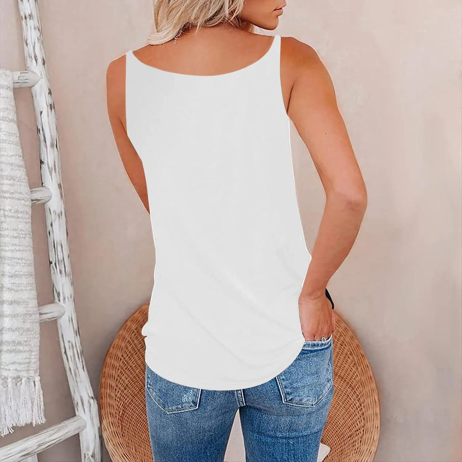 Women Summer Sleeveless Casual Loose Print Zipper V Neck Tank Top 3XL