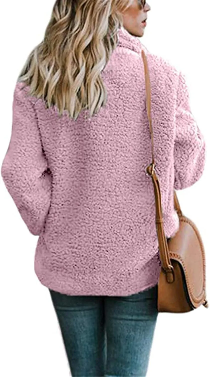 Womens 2023 Fuzzy Fleece Coats Winter Teddy Bear Sherpa Jacket Warm Open Front Cardigan Faux Fur Outwear with Pockets