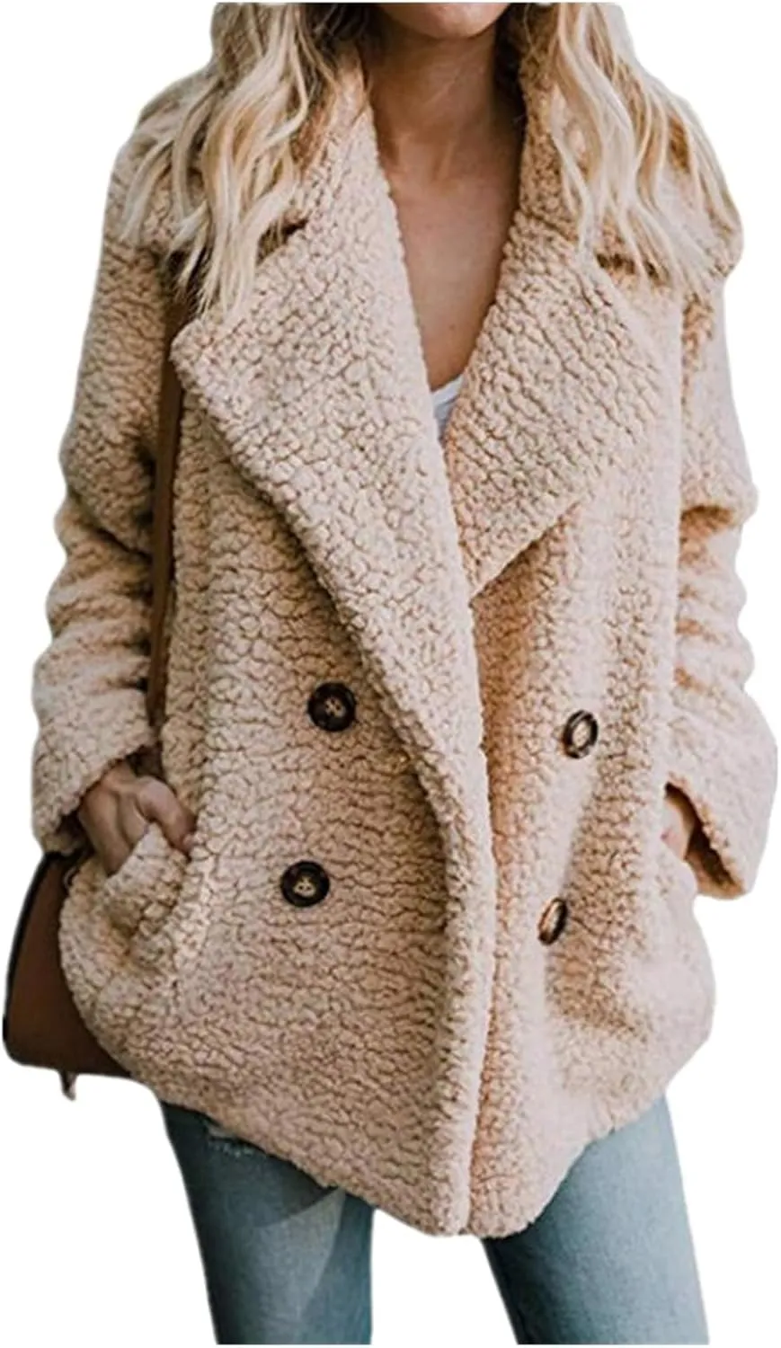 Womens 2023 Fuzzy Fleece Coats Winter Teddy Bear Sherpa Jacket Warm Open Front Cardigan Faux Fur Outwear with Pockets