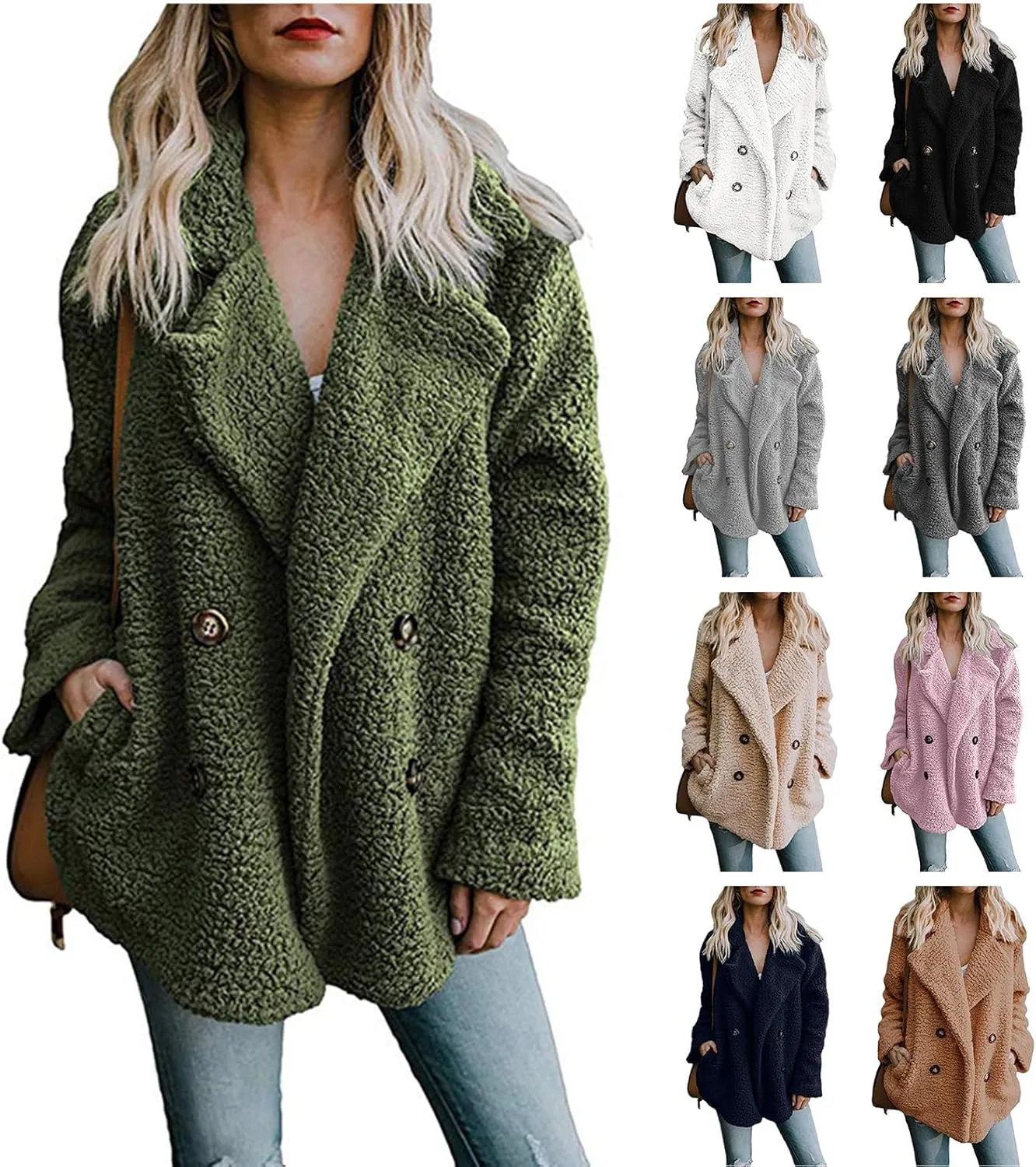 Womens 2023 Fuzzy Fleece Coats Winter Teddy Bear Sherpa Jacket Warm Open Front Cardigan Faux Fur Outwear with Pockets