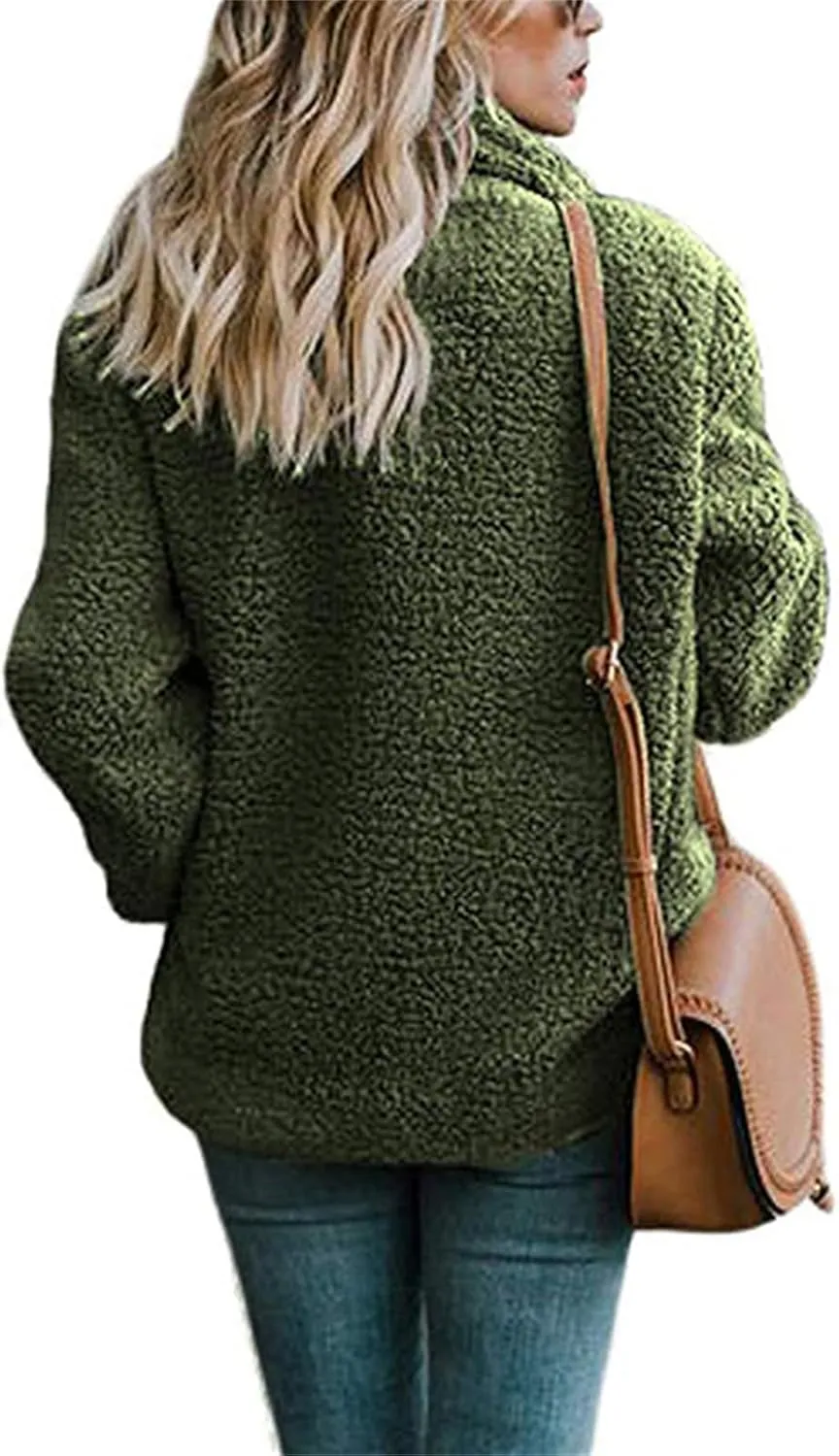 Womens 2023 Fuzzy Fleece Coats Winter Teddy Bear Sherpa Jacket Warm Open Front Cardigan Faux Fur Outwear with Pockets