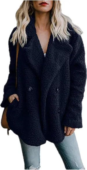 Womens 2023 Fuzzy Fleece Coats Winter Teddy Bear Sherpa Jacket Warm Open Front Cardigan Faux Fur Outwear with Pockets
