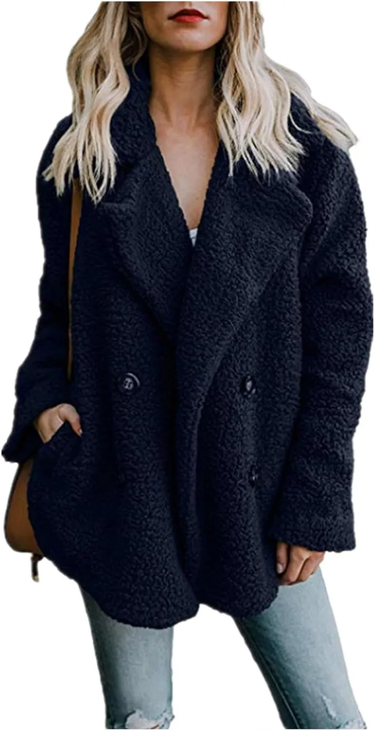 Womens 2023 Fuzzy Fleece Coats Winter Teddy Bear Sherpa Jacket Warm Open Front Cardigan Faux Fur Outwear with Pockets