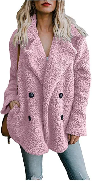 Womens 2023 Fuzzy Fleece Coats Winter Teddy Bear Sherpa Jacket Warm Open Front Cardigan Faux Fur Outwear with Pockets