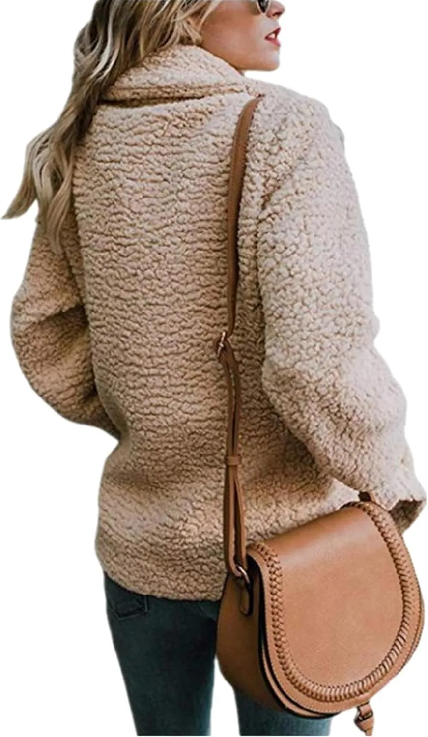 Womens 2023 Fuzzy Fleece Coats Winter Teddy Bear Sherpa Jacket Warm Open Front Cardigan Faux Fur Outwear with Pockets