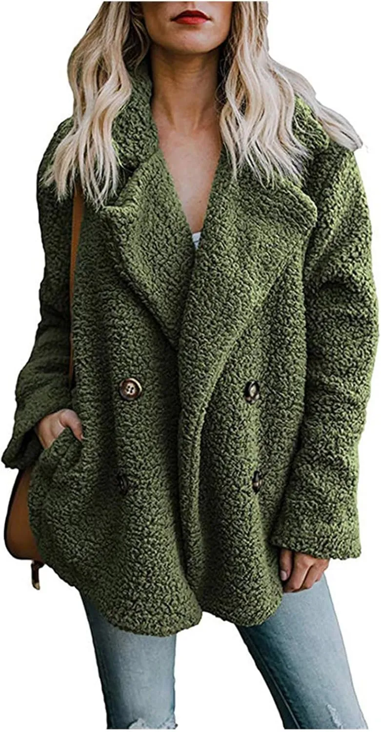 Womens 2023 Fuzzy Fleece Coats Winter Teddy Bear Sherpa Jacket Warm Open Front Cardigan Faux Fur Outwear with Pockets