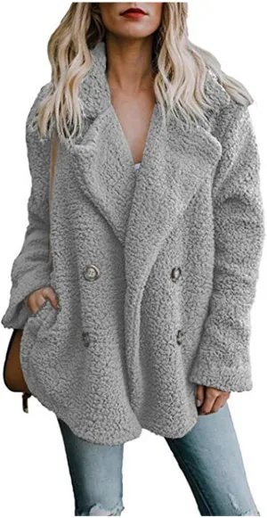 Womens 2023 Fuzzy Fleece Coats Winter Teddy Bear Sherpa Jacket Warm Open Front Cardigan Faux Fur Outwear with Pockets
