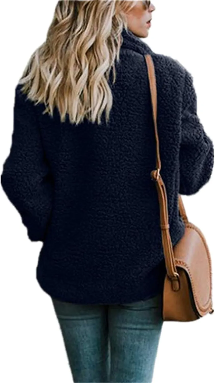 Womens 2023 Fuzzy Fleece Coats Winter Teddy Bear Sherpa Jacket Warm Open Front Cardigan Faux Fur Outwear with Pockets
