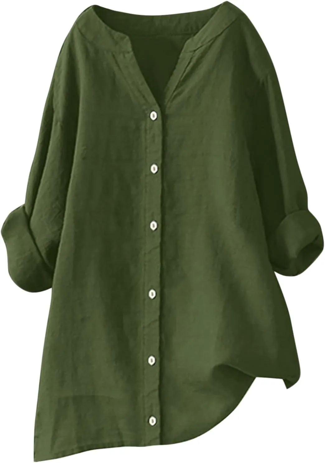 Womens Button Up Shirts Solid Color Short Sleeve Linen Summer Casual Fashion Blouse Top Loose T-Shirt