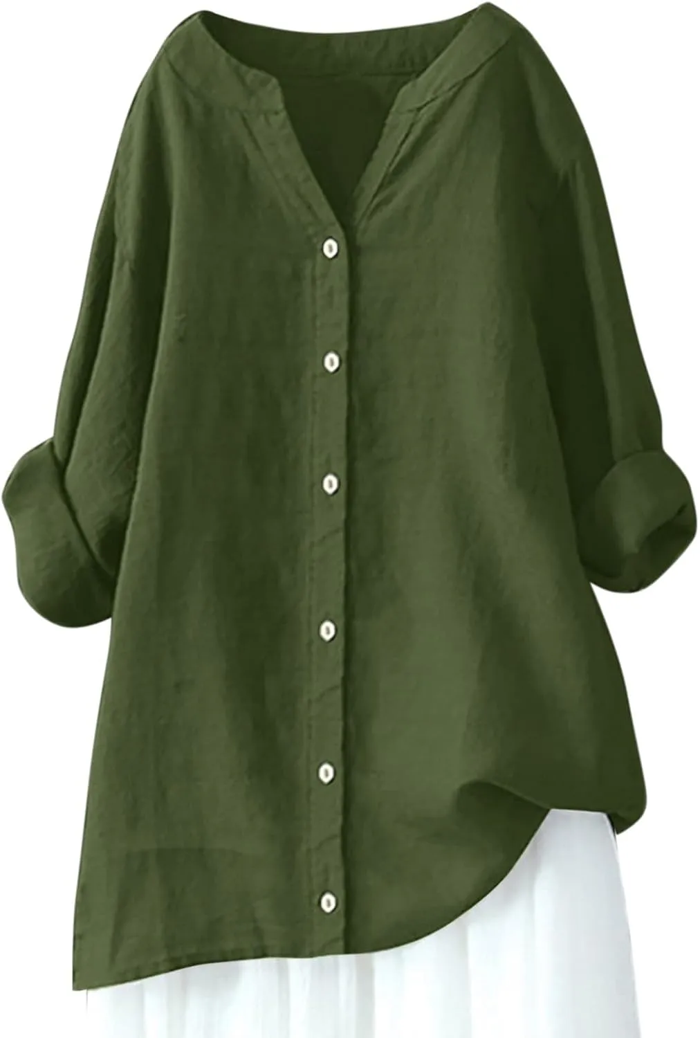Womens Button Up Shirts Solid Color Short Sleeve Linen Summer Casual Fashion Blouse Top Loose T-Shirt