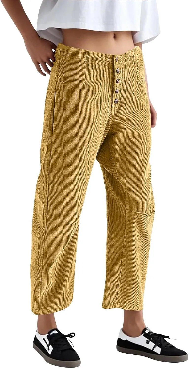 Womens Cargo Pants Button Travel Gym Y2K Straight Leg High Waisted Hiking Pants Baggy Trendy Multiple Pocket Trousers