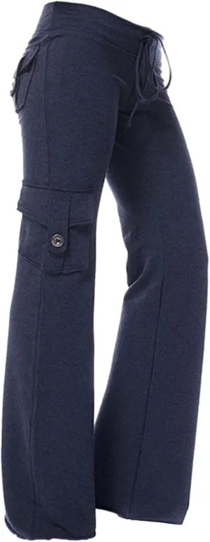 Womens Cargo Pants High Waisted Wide Leg Trousers Elastic Waist Stretch Drawstring Casual Cargo Pants with Pockets