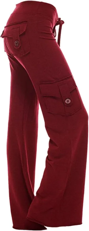Womens Cargo Pants High Waisted Wide Leg Trousers Elastic Waist Stretch Drawstring Casual Cargo Pants with Pockets