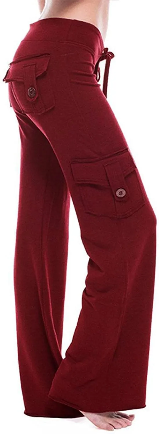 Womens Cargo Pants High Waisted Wide Leg Trousers Elastic Waist Stretch Drawstring Casual Cargo Pants with Pockets