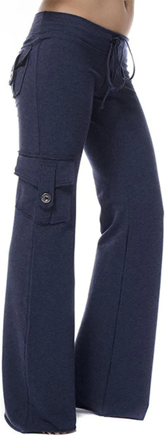 Womens Cargo Pants High Waisted Wide Leg Trousers Elastic Waist Stretch Drawstring Casual Cargo Pants with Pockets