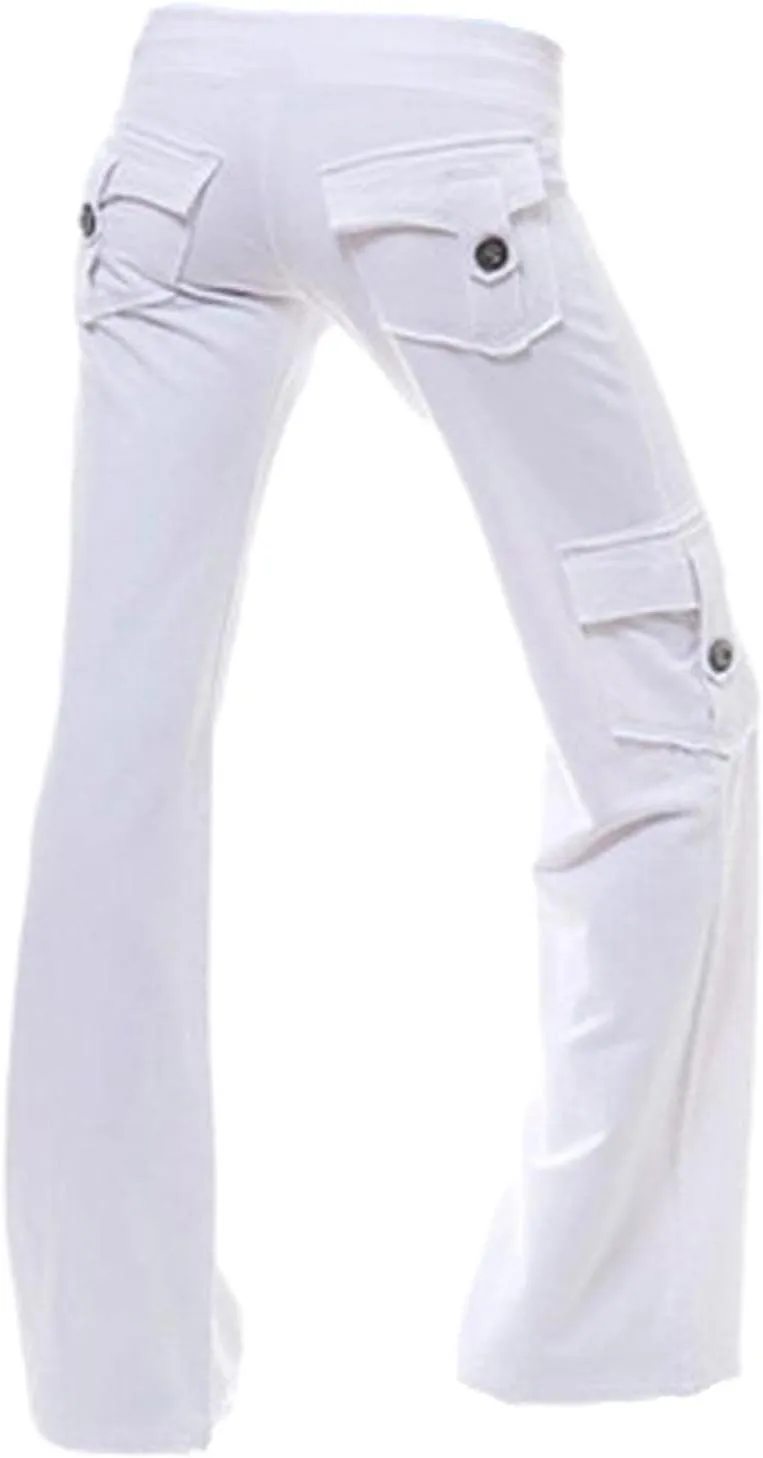 Womens Cargo Pants High Waisted Wide Leg Trousers Elastic Waist Stretch Drawstring Casual Cargo Pants with Pockets
