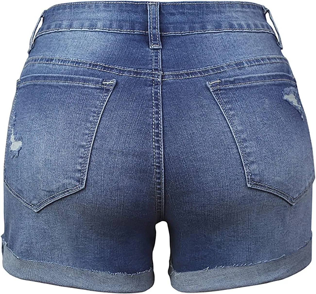 Womens Casual Stretch Denim Shorts High Waisted Casual Ripped Hot Shorts Folded Hem Button Beach Jeans Shorts