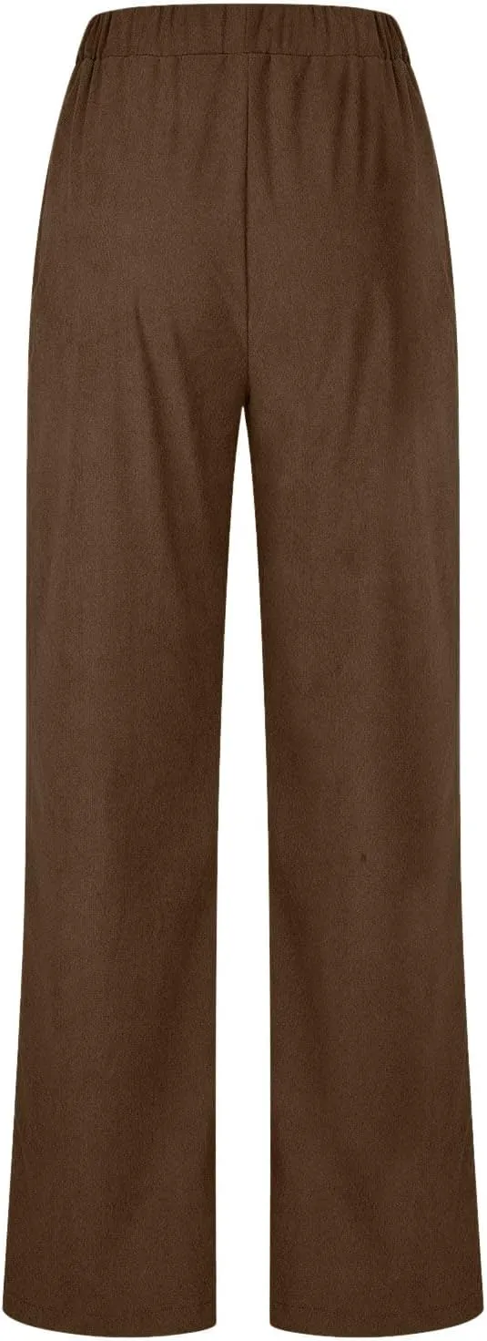 Women's Corduroy Pants High Rise Elastic Waist Straight Leg Pants Pull On Business Casual Trouser with Pockets
