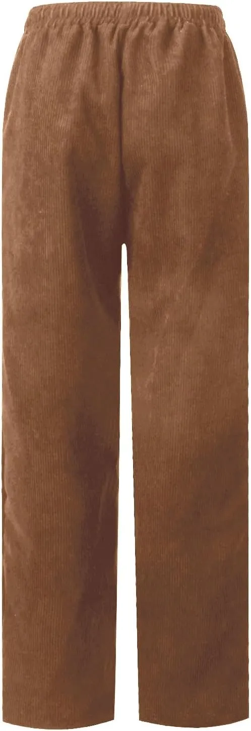 Womens Corduroy Pants Soft Comfy High Waisted Drawstring Joggers Casual Straight Leg Hiking Pants Trousers with Pocket