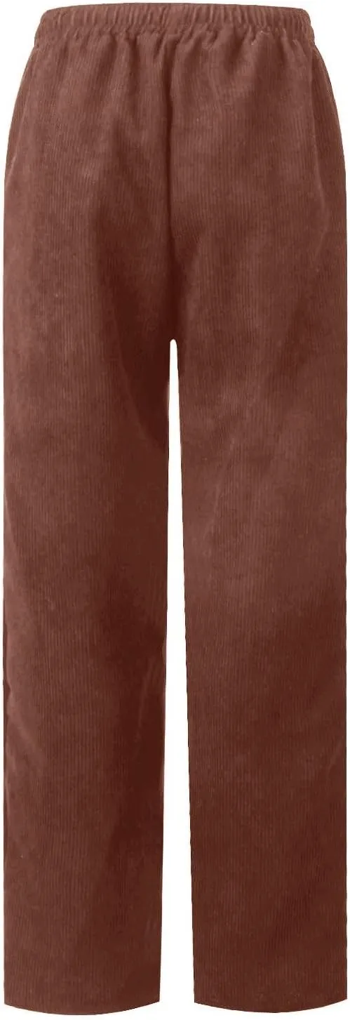 Womens Corduroy Pants Soft Comfy High Waisted Drawstring Joggers Casual Straight Leg Hiking Pants Trousers with Pocket